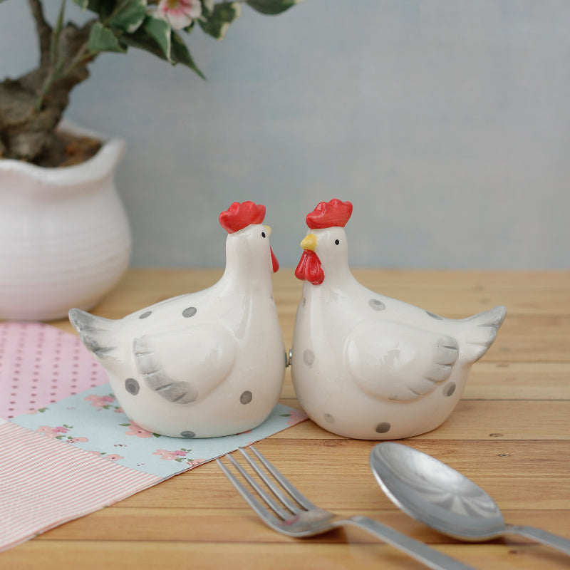 Contemporary White Hens Salt and Pepper Shakers | Set of 2