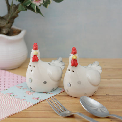 Contemporary White Hens Salt and Pepper Shakers | Set of 2