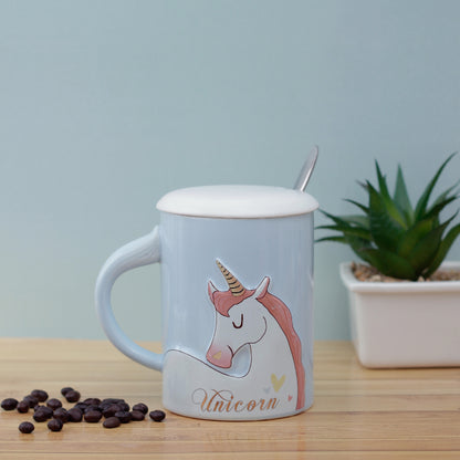 Blue Unicorn Mug with Lid & Spoon Default Title