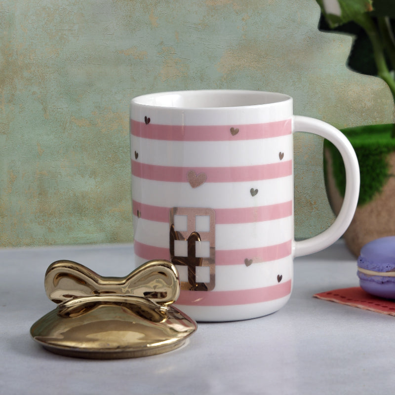 Adorable Striped Door Mug with Bow Lid | 350 ml | Multiple Colors