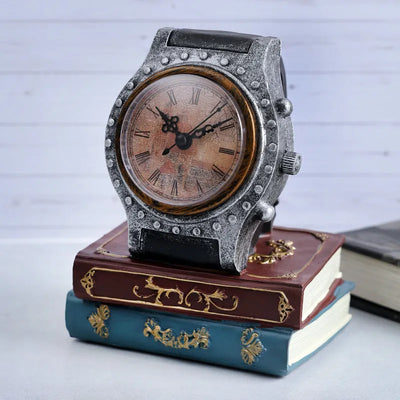 Vintage Brown Clock & Books Tabletop Accent Default Title