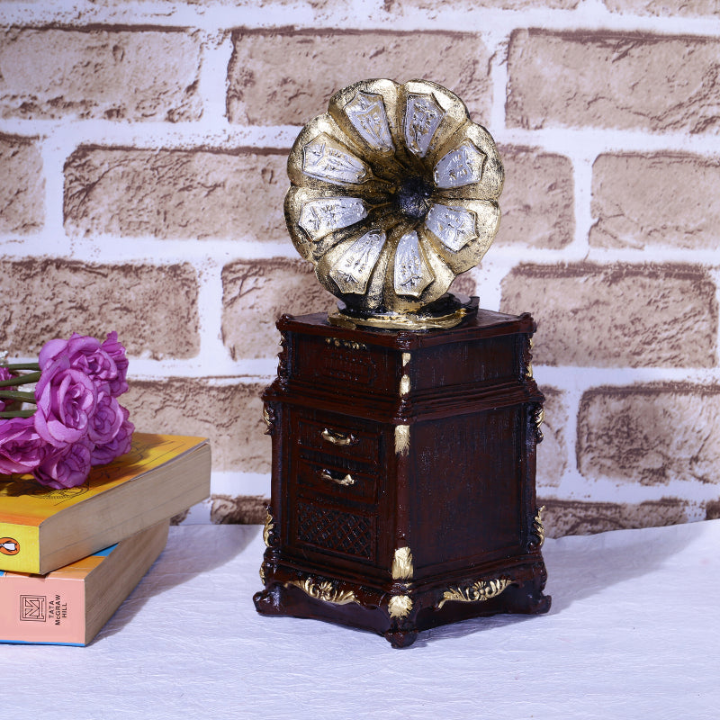 Tall Antique Gramophone Accent | Multiple Colors Brown