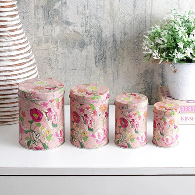 Vibrant Floral Bliss Pink Variety Storage Tins | Set of 4