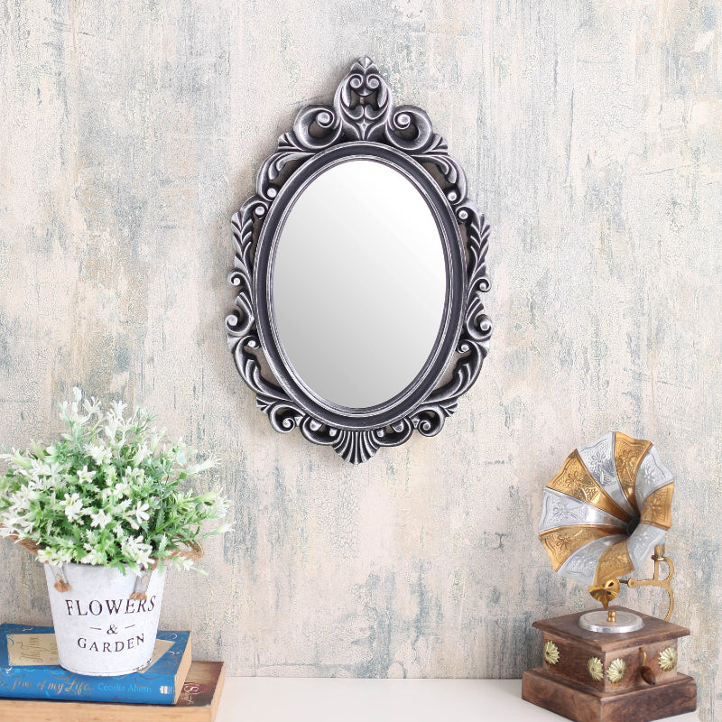 Oval Abstract Border Mirror | Multiple Colors Silver