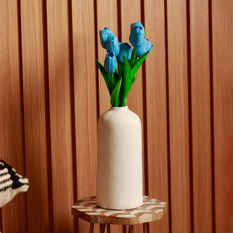 Vase & Flower Combo | Blue Tulips in a White Ceramic Vase