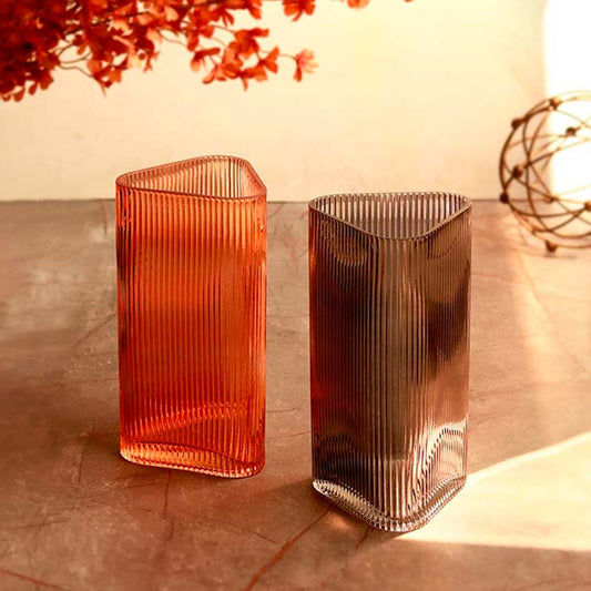 The Svelte | Amber & Grey Glass Vase | Set of 2
