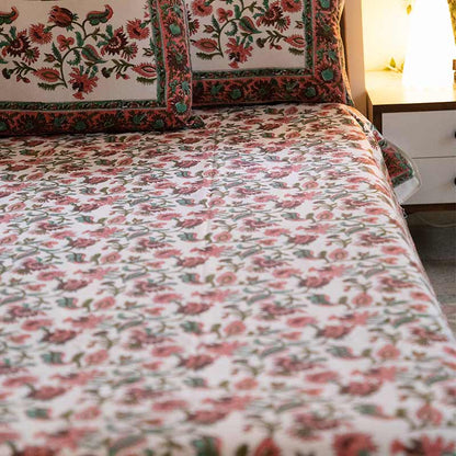 Sangam Handblock Printed Cotton Bedsheet Set | Double Size | 90 x 180 Inches