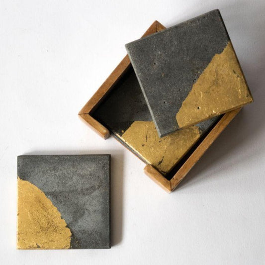 Gold Foil Concrete Coaster | Set of 4