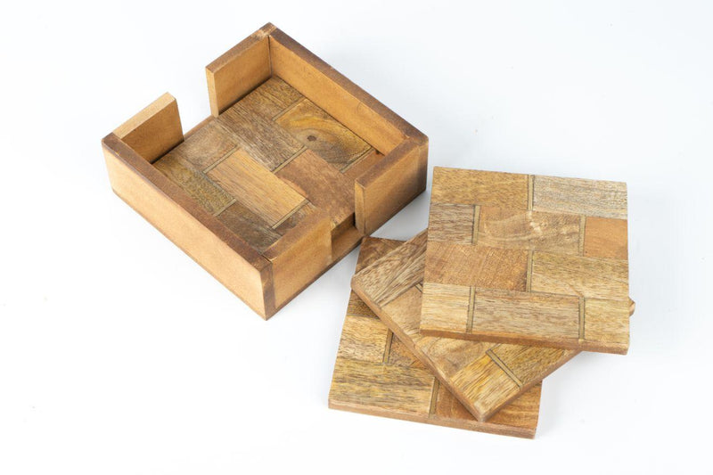 Wooden with Brass Inlay Coaster | Set of 4
