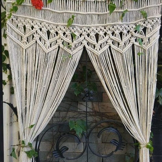 Macrame Rope Curtain With Arches Design | 7 ft x 4 ft - Dusaan