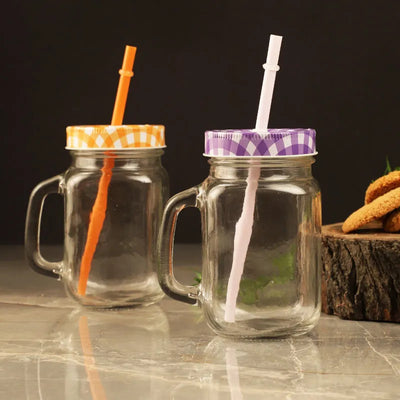 Glass Assorted Mason Jars With Straw | Set Of 6 Default Title