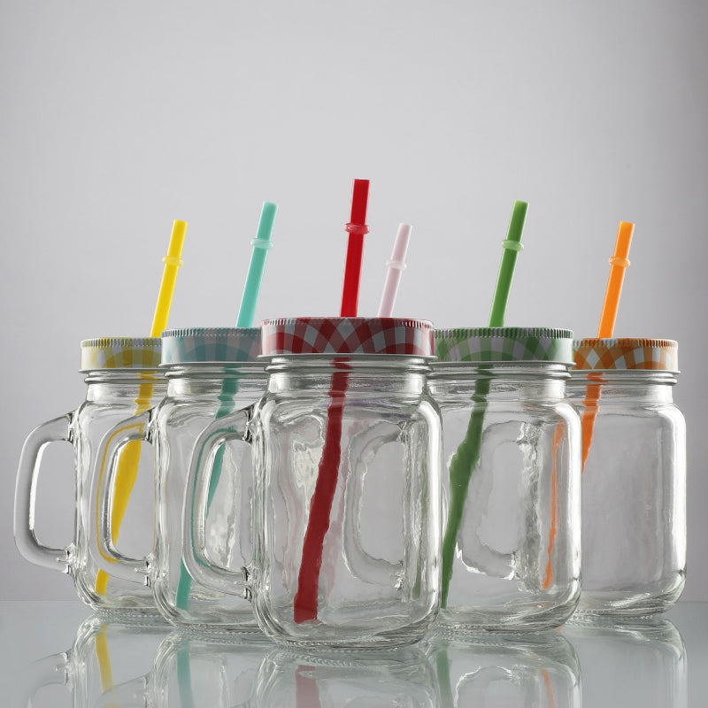 Glass Assorted Mason Jars With Straw | Set Of 6 Default Title