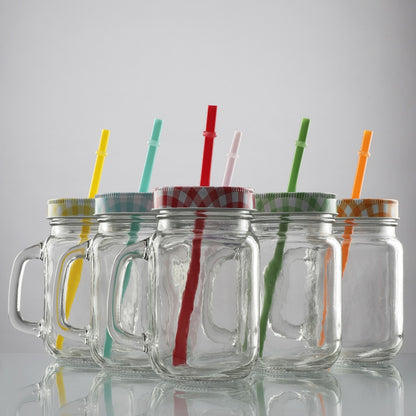 Glass Assorted Mason Jars With Straw | Set Of 6 Default Title