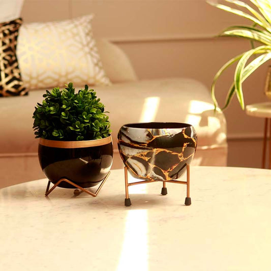 The Oro |  Set of 2 Metal Plant Pot with Stands