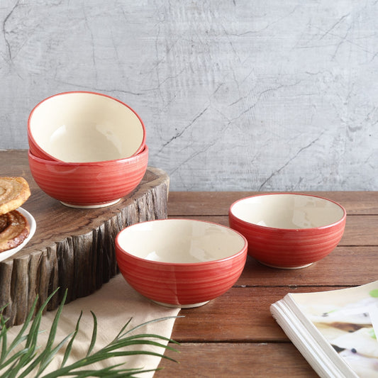 Ceramic Red Spiral Bowls | Set Of 4 Default Title