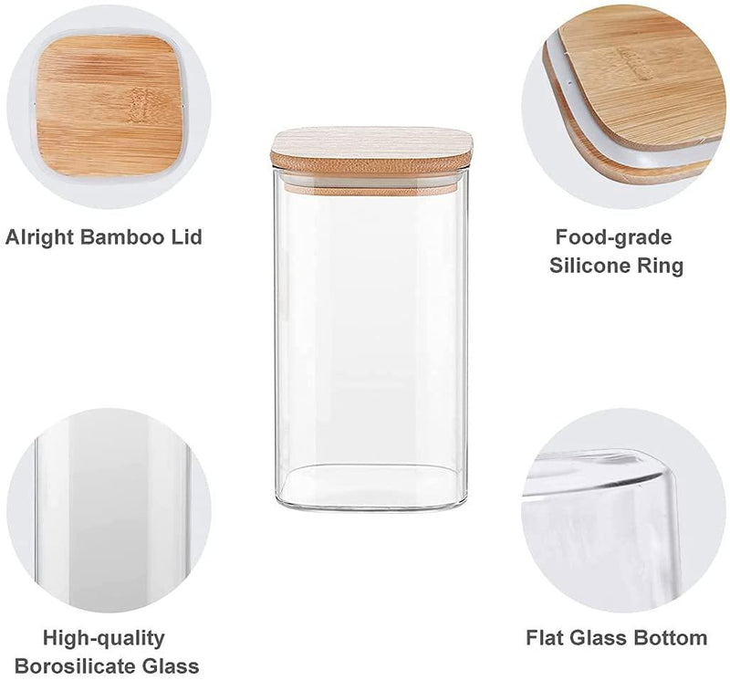Glass Bamboo Lid Air Tight Jar | 700 ml | Set of 2