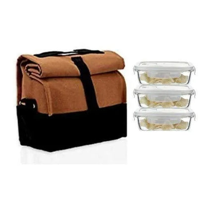 Femora Lunch Boxes dusaan Doosan dushan Dusan Dosan home & living Glass Rectangle Container Camel Black Lunch Box  Set of 3