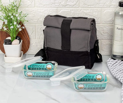 Femora Lunch Boxes dusaan Doosan dushan Dusan Dosan home & living Borosilicate Glass Rectangle Container/Lunch Box  Set of 2