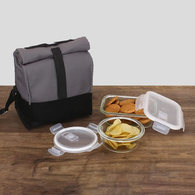 Femora Lunch Boxes dusaan Doosan dushan Dusan Dosan home & living Grey Black Glass Container Lunch Box  Set of 2 (Rectangle + Round)