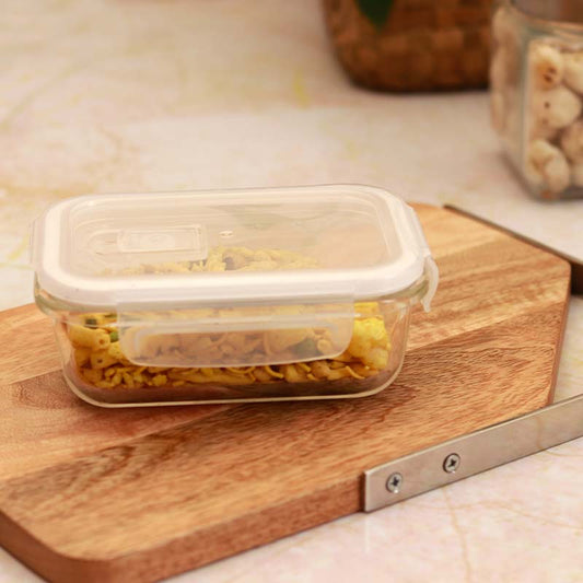 Borosilicate Glass Rectangle Food Storage Container with Lid | 400 ml | Set of 2