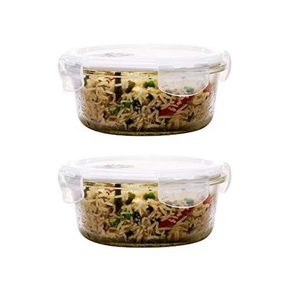 Borosilicate Glass Round Food Storage Container with Lid | Set of 2 | 380ml, 580ml, 940ml
