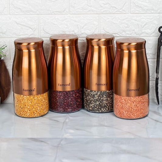 Clear Glass Rose Gold Storage Jar | Set of 4 | 900 ml, 1300 ml & 1750 ml