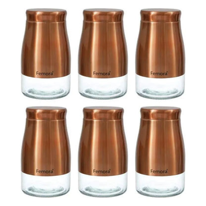 Rose Gold Copper Metallic Clear Glass Kitchen Storage Jars | Set of 6 | Mixed Size Combo 1750 ml