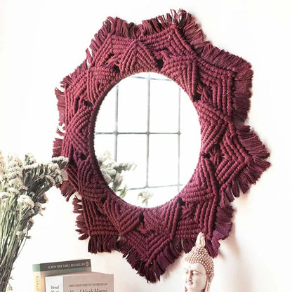 Boho Macrame Mirror | Multiple Colors Maroon