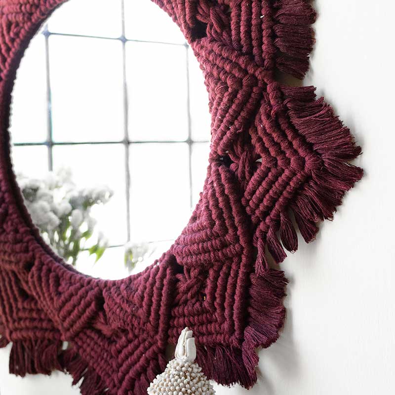 Boho Macrame Mirror | Multiple Colors Maroon