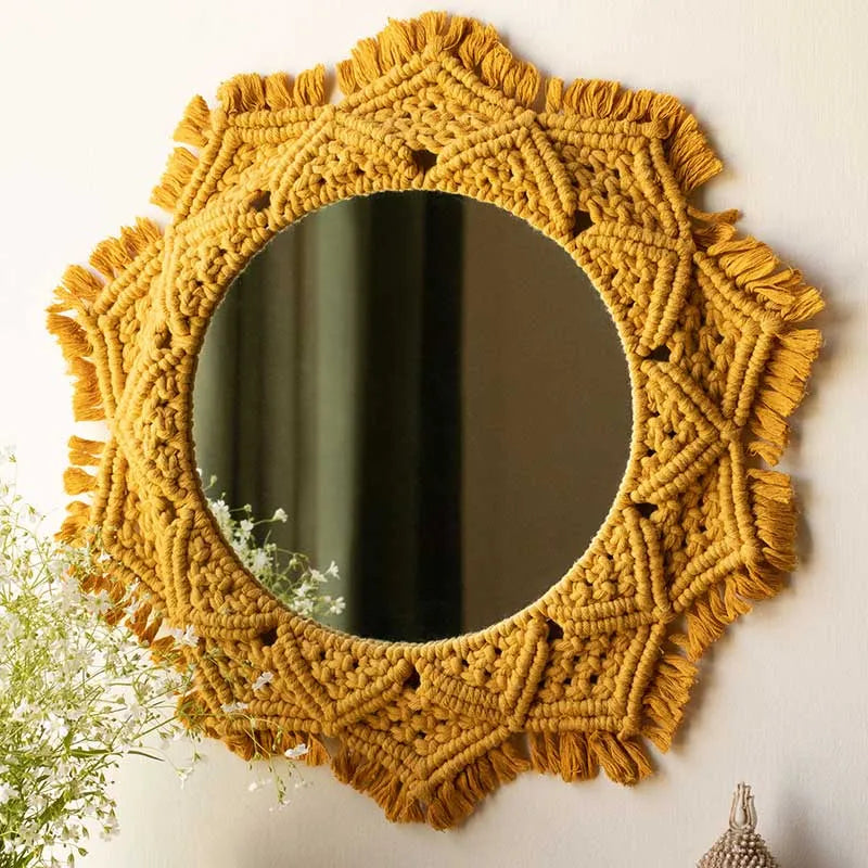 Boho Macrame Mirror | Multiple Colors Mustard Yellow