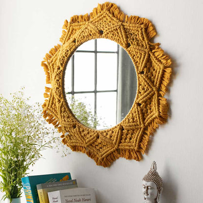 Boho Macrame Mirror | Multiple Colors Mustard Yellow