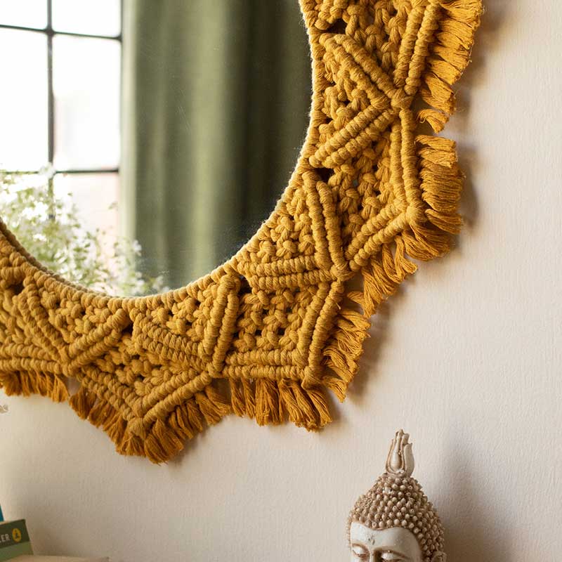 Boho Macrame Mirror | Multiple Colors Mustard Yellow