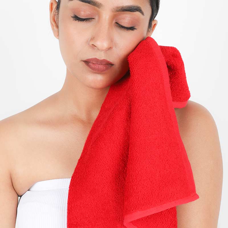 Bambusa Terry Face Towel  | Set of 4 | Multiple Colors Scarlet Red