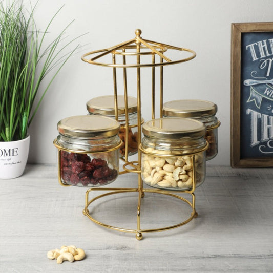 Round Dry Fruits Serving Platter With Jars | 350 ml