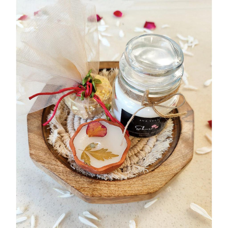 HOHMGRAIN Gift Sets dusaan Doosan dushan Dusan Dosan home & living Decagon Bowl With Candle Jar, Coaster & Diya Candle   Options