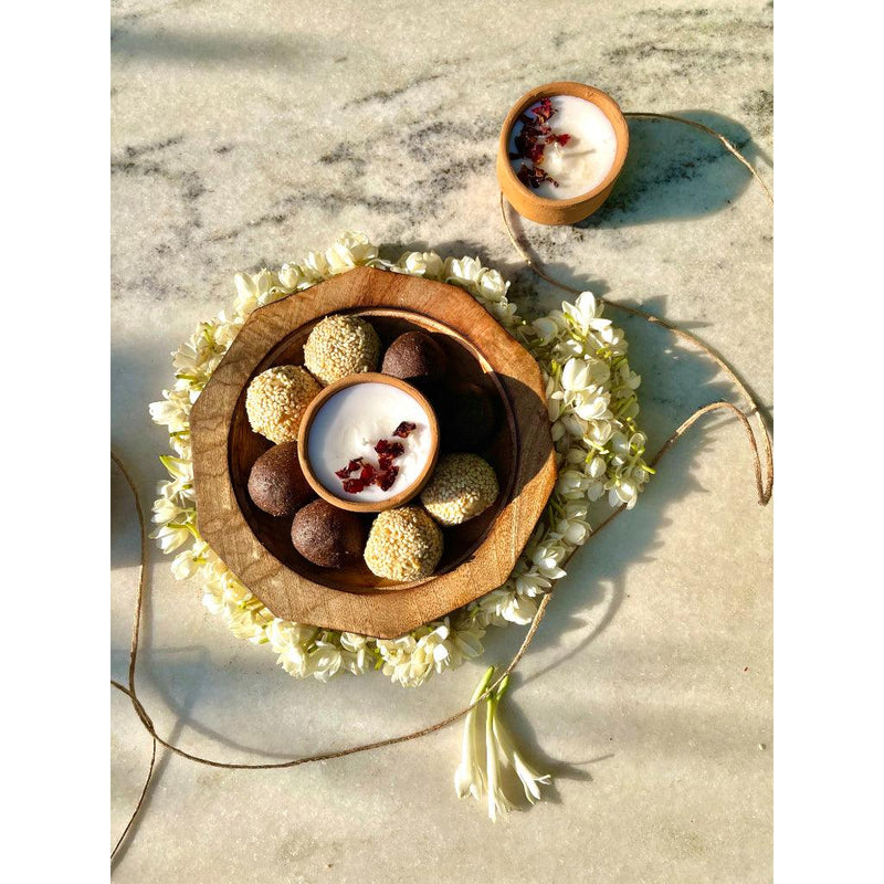 HOHMGRAIN Gift Sets dusaan Doosan dushan Dusan Dosan home & living Decagon Bowl with Seseme ladoos, chocolate ladoos & Diya  Gift Set