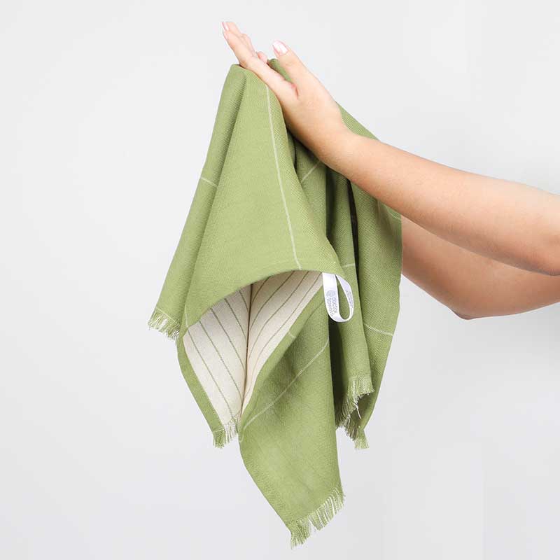 Aluvera Double Cloth Hand Towel  | Set of 2 | Multiple Colors Aloe Green