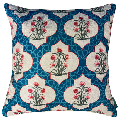 Jalli Blue Velvet Cushion Cover | 16 x 16 Inches
