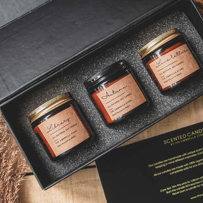 Luxe gift box- Set of 3 scented candles:Autumn, library and love letters Default Title
