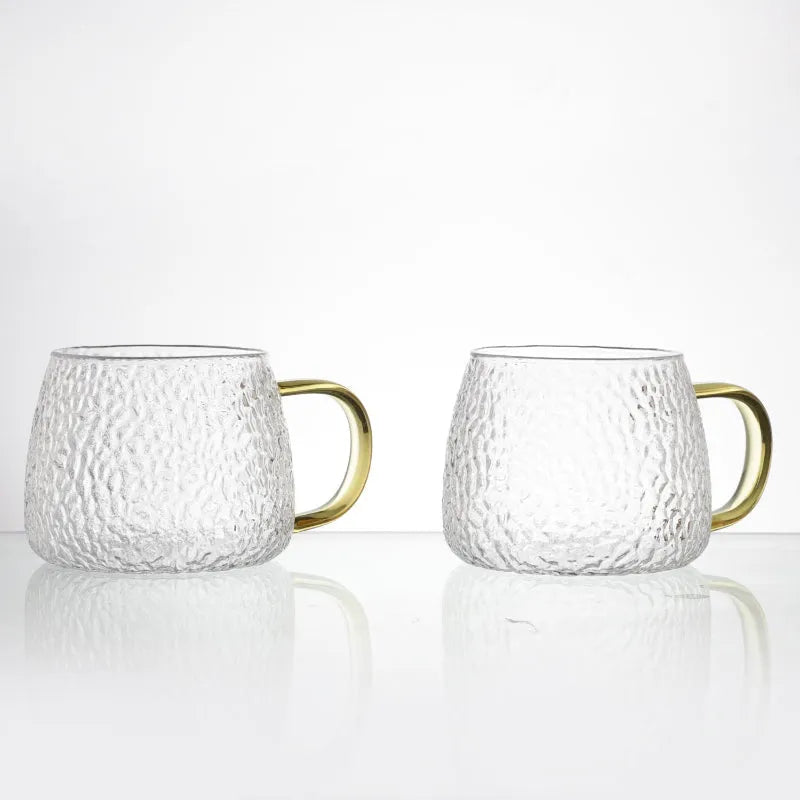 Glass Gold Handle Textured Cups | Set Of 2 Default Title