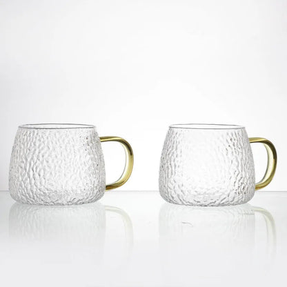Glass Gold Handle Textured Cups | Set Of 2 Default Title