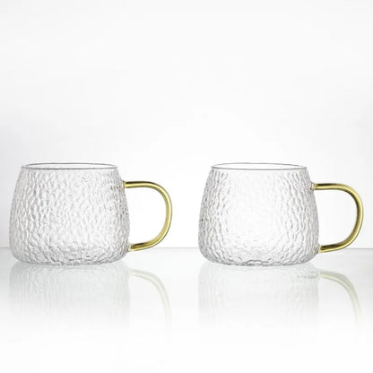 Glass Gold Handle Textured Cups | Set Of 2 Default Title