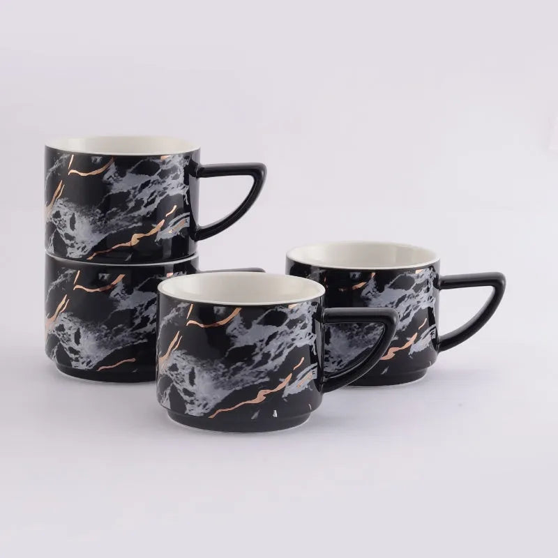 Marble Textured Cups | Set Of 4 | Multiple Colors Black