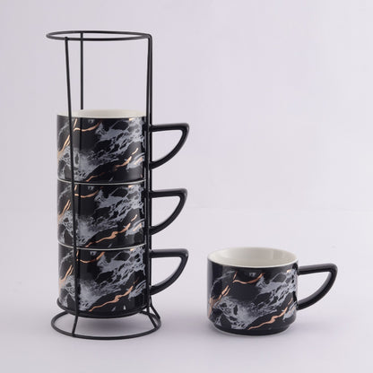 Marble Textured Cups | Set Of 4 | Multiple Colors Black