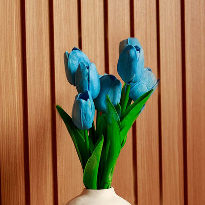 Vase & Flower Combo | Blue Tulips in a White Ceramic Vase