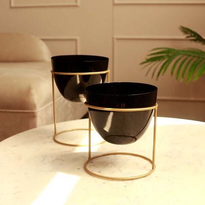 The Nero | Set of 2 Metal Plant Pots with Stand
