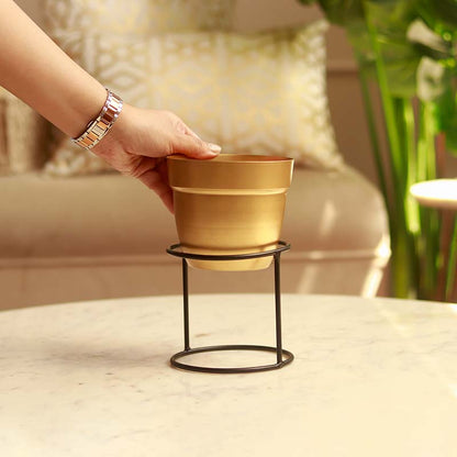 The Vienna | Gold Metal Pot with Stand
