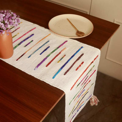 Handmade White & Multi-colored Table Runner | 13x72 Inches Default Title