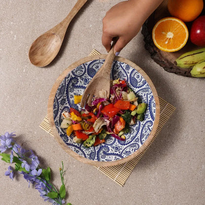 Wooden Large Salad Bowl  | Royal Blue Paisley Default Title