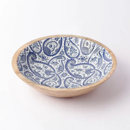 Wooden Large Salad Bowl  | Royal Blue Paisley Default Title